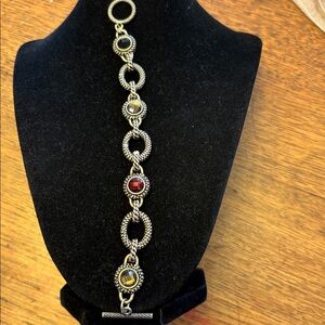 Bronze & faceted glass link bracelet toggle clasp